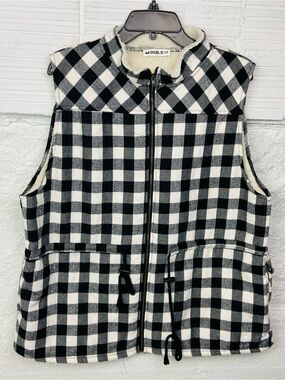 Doublju Black & White Buffalo Plaid flannel Zip-Up fleece Vest size 2X